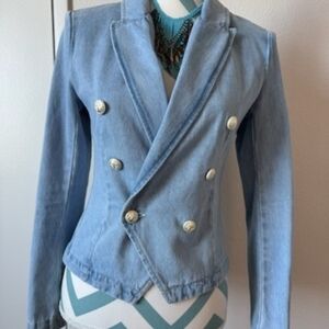 L'AGENCE Light Blue Double-Breasted Blazer XS/S Light Blue Denim Nwt